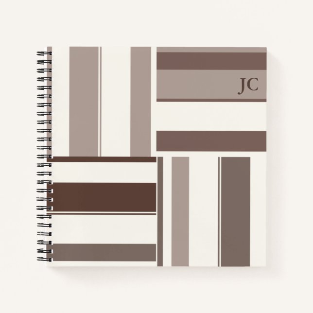 Geometric Color Block Rectangles - Brown and Beige Notebook (Front)