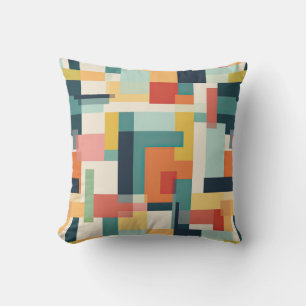 Geometric Color Blocks Mid Century Modern Retro Throw Pillow