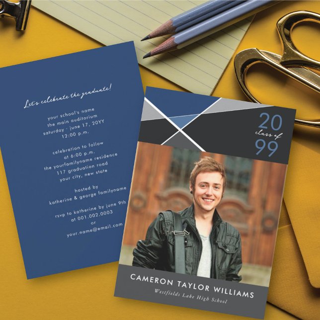 Geometric Color Blocks Photo Graduation Party Invitation (Creator Uploaded)