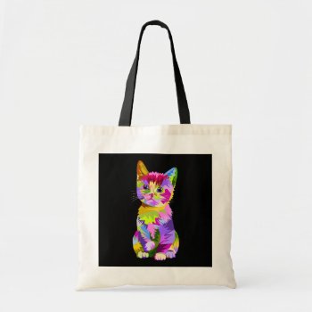 Geometric Color Filled Kitty Tote Bag by kazashiya at Zazzle