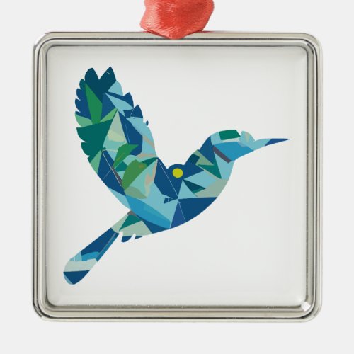 Geometric Colored Bird Metal Ornament