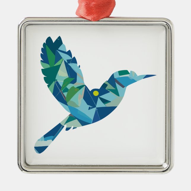 Geometric Colored Bird Metal Ornament (Front)