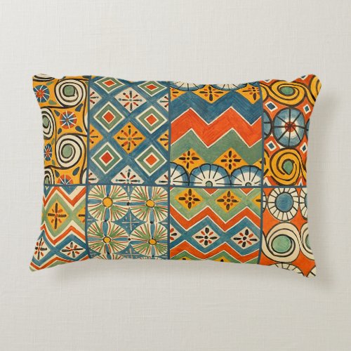 Geometric Colorful Antique Egyptian Graphic Art Accent Pillow