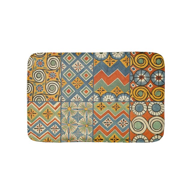 Geometric Colorful Antique Egyptian Graphic Art Bath Mat (Front)
