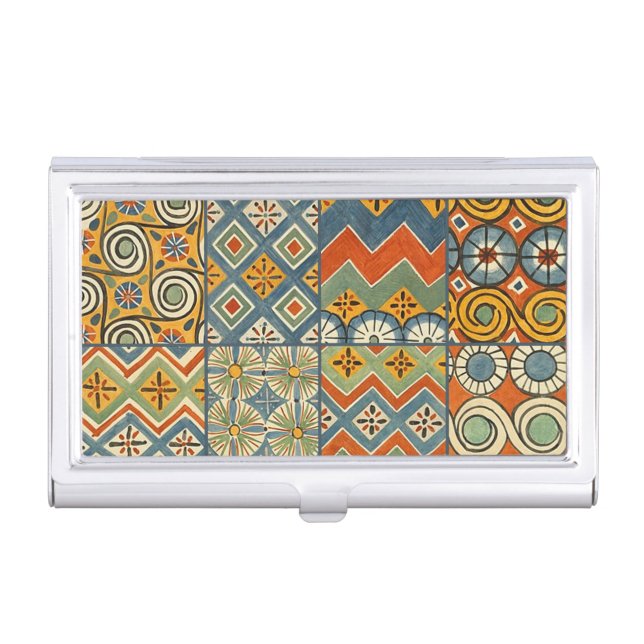 Geometric Colorful Antique Egyptian Graphic Art Business Card Case (Front)