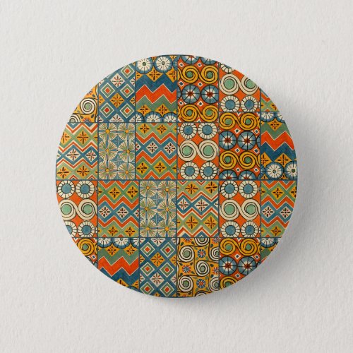Geometric Colorful Antique Egyptian Graphic Art Button