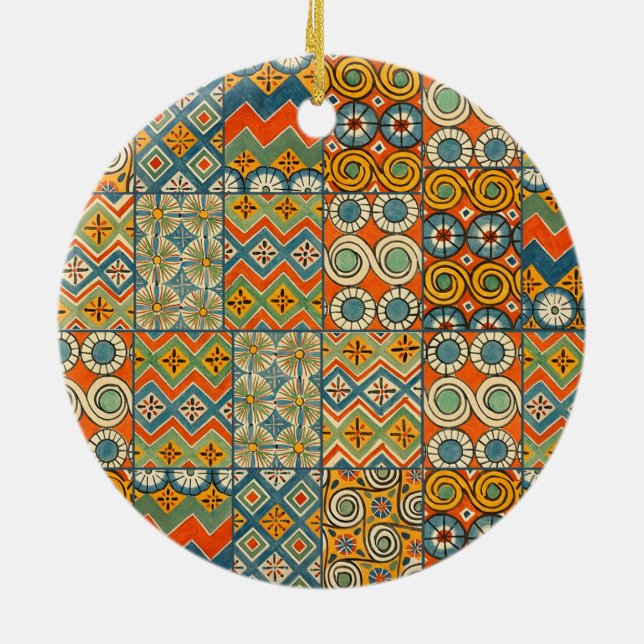 Geometric Colorful Antique Egyptian Graphic Art Ceramic Ornament (Back)