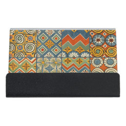Geometric Colorful Antique Egyptian Graphic Art Desk Business Card Holder