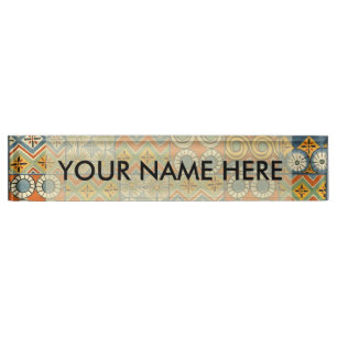 Geometric Colorful Antique Egyptian Graphic Art Desk Name Plate