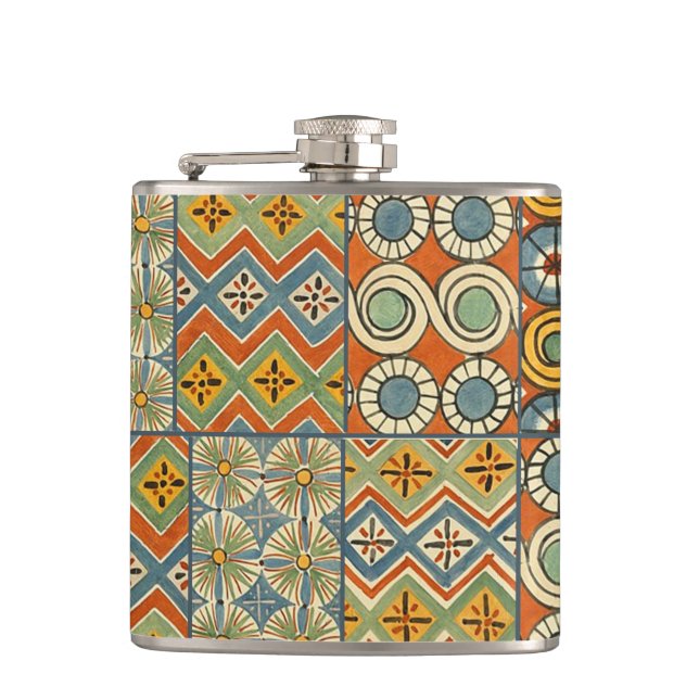 Geometric Colorful Antique Egyptian Graphic Art Flask (Front)
