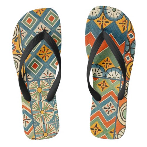 Geometric Colorful Antique Egyptian Graphic Art Flip Flops