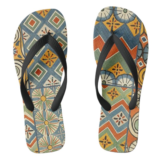 Geometric Colorful Antique Egyptian Graphic Art Flip Flops (Footbed)