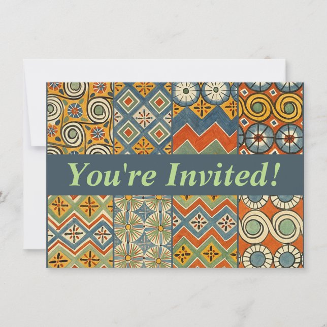 Geometric Colorful Antique Egyptian Graphic Art Invitation (Front)