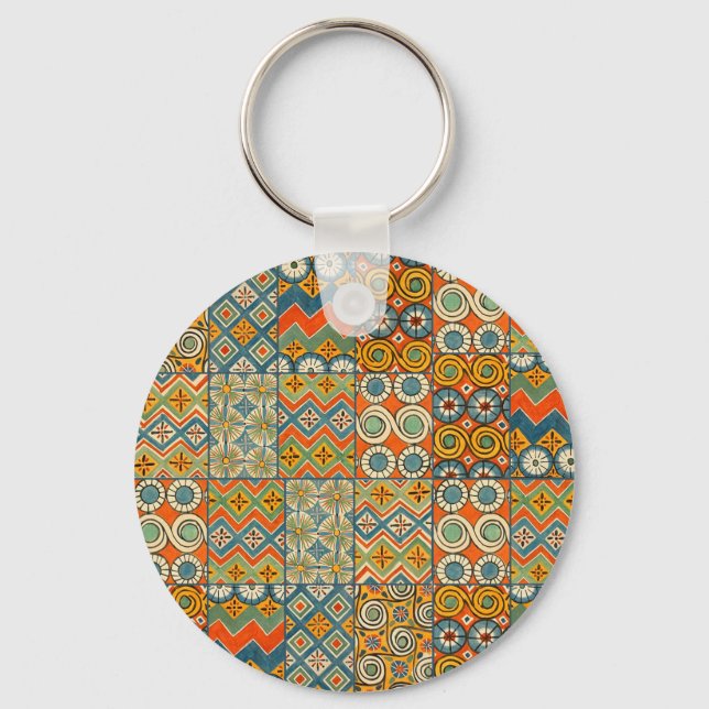 Geometric Colorful Antique Egyptian Graphic Art Keychain (Front)