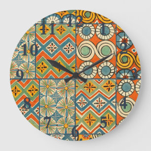Geometric Colorful Antique Egyptian Graphic Art Large Clock