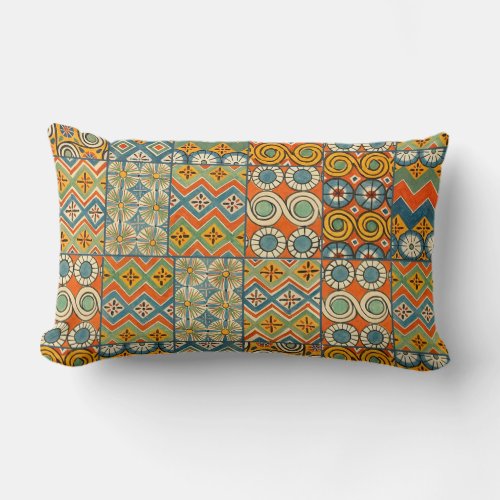 Geometric Colorful Antique Egyptian Graphic Art Lumbar Pillow