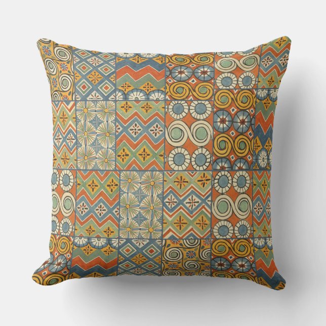 Geometric Colorful Antique Egyptian Graphic Art Outdoor Pillow (Front)