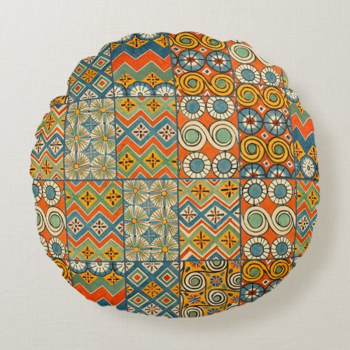 Geometric Colorful Antique Egyptian Graphic Art Round Pillow