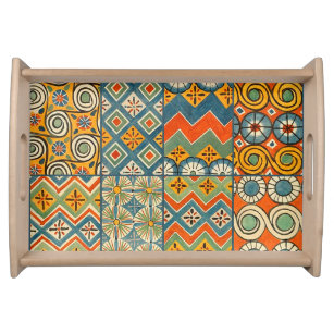 Geometric Colorful Antique Egyptian Graphic Art Serving Tray