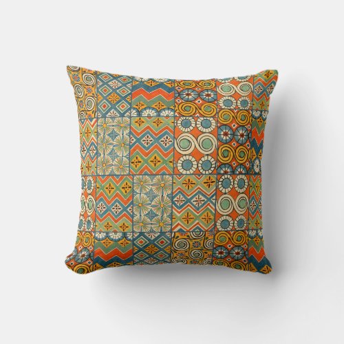 Geometric Colorful Antique Egyptian Graphic Art Throw Pillow