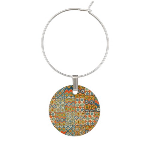 Geometric Colorful Antique Egyptian Graphic Art Wine Charm