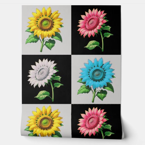 Geometric Colorful Floral Sunflower Wallpaper