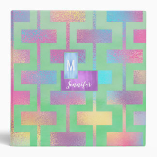 Geometric Colorful Foil Look Monogrammed 3 Ring Binder