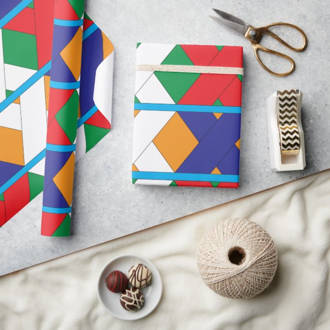 Geometric Colorful Geometric Diamond Pattern Wrapping Paper (Crafts)