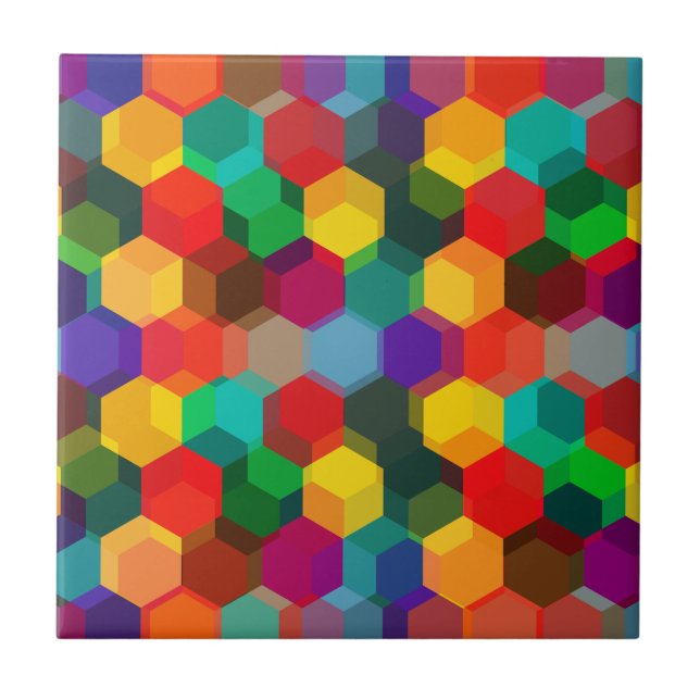 Geometric Colorful Hexagon Pattern Ceramic Tile (Front)