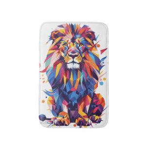 Geometric colorful lion design bath mat