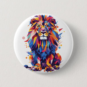 Geometric colorful lion design button