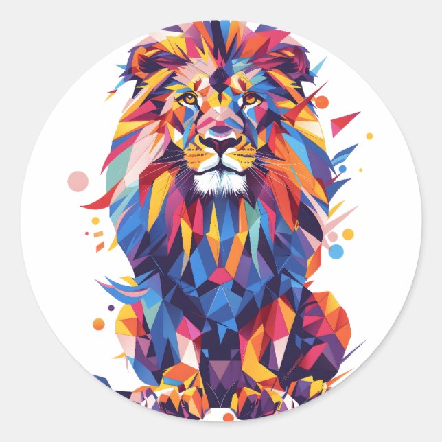Geometric colorful lion design classic round sticker (Front)