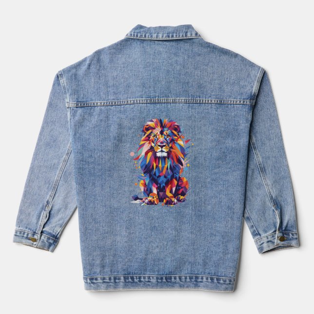 Geometric colorful lion design denim jacket (Back)