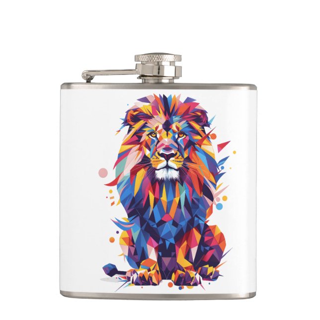 Geometric colorful lion design flask (Front)