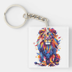 Geometric colorful lion design keychain
