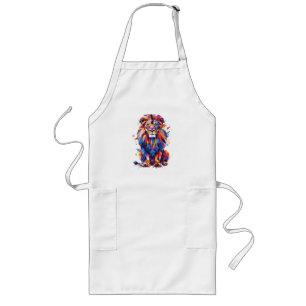 Geometric colorful lion design long apron