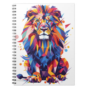 Geometric colorful lion design notebook