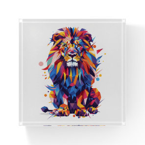 Geometric colorful lion design paperweight