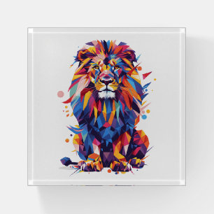 Geometric colorful lion design paperweight