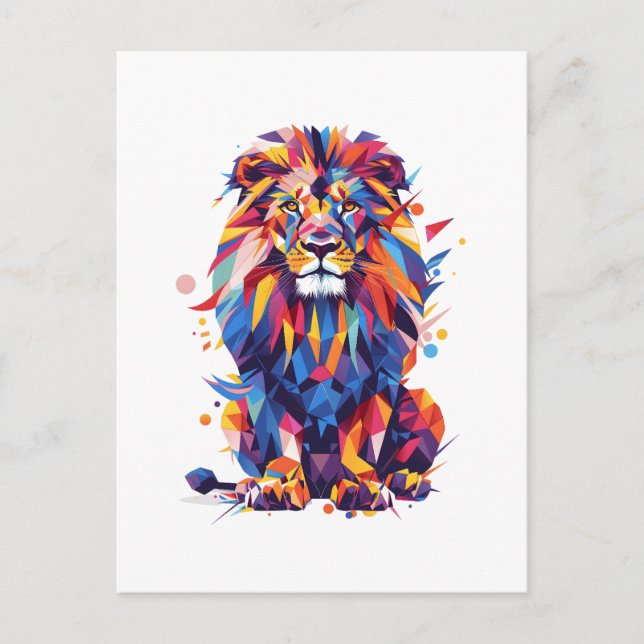 Geometric colorful lion design postcard (Front)