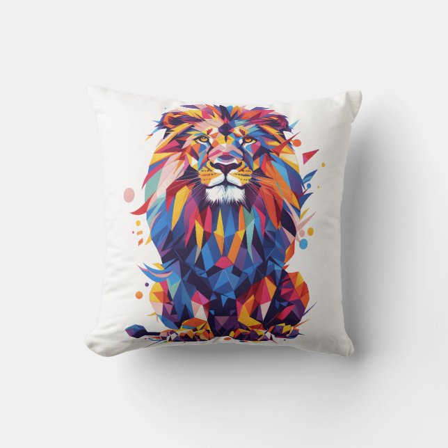 Geometric colorful lion design throw pillow (Front)