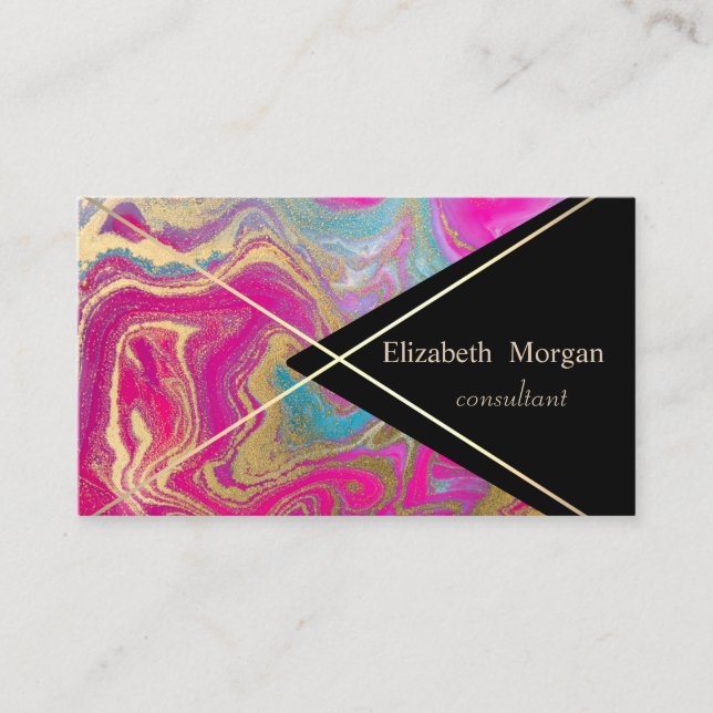 Geometric Colorful Marble Glitter Gold Stripes Business Card (Front)