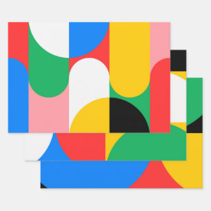 Geometric Colorful Modern Chic Cool 3-piece Wrapping Paper Sheets
