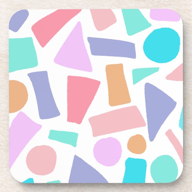 Geometric Colorful Pastel Shapes Pattern Beverage Coaster (Front)