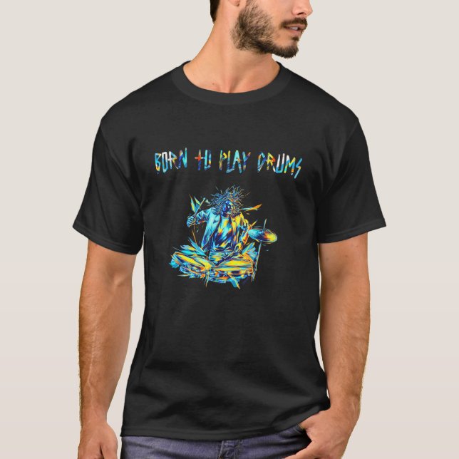 Geometric Colorful Rock Musician Playing Drums  Dr T-Shirt (Front)