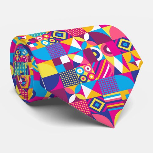 Geometric colorful squares summer pattern neck tie