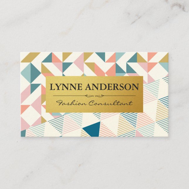 Geometric Colorful Triangles Pattern Business Card (Front)