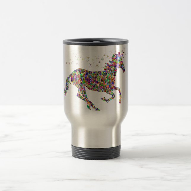 Geometric colorful unicorn travel mug (Center)