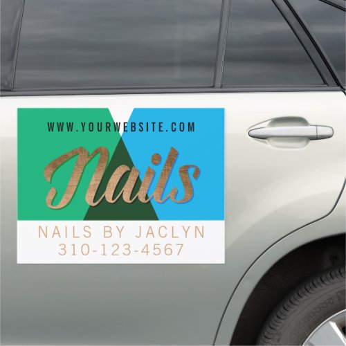 Geometric Colors Blue Green Nails Faux Gold Car Magnet