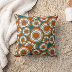 Geometric Concentric Circles, Rust, Teal, Tan Throw Pillow
